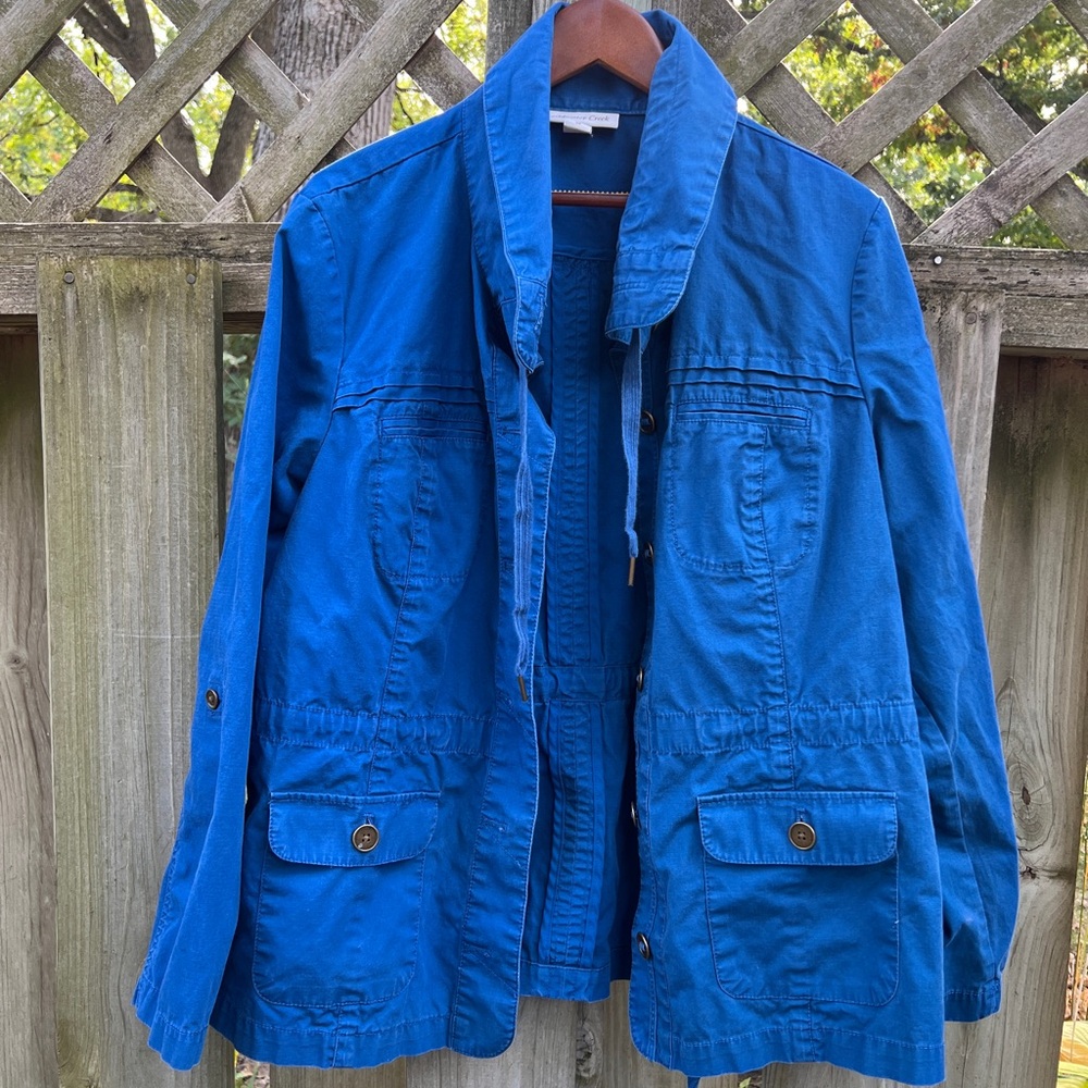 Coldwater Creek Anorak Teal Roll Tab Arm Cotton Jacket Women size 14